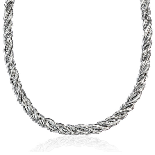 18 Inch Silver Tone Twisted Rope Chain Necklace with Extender