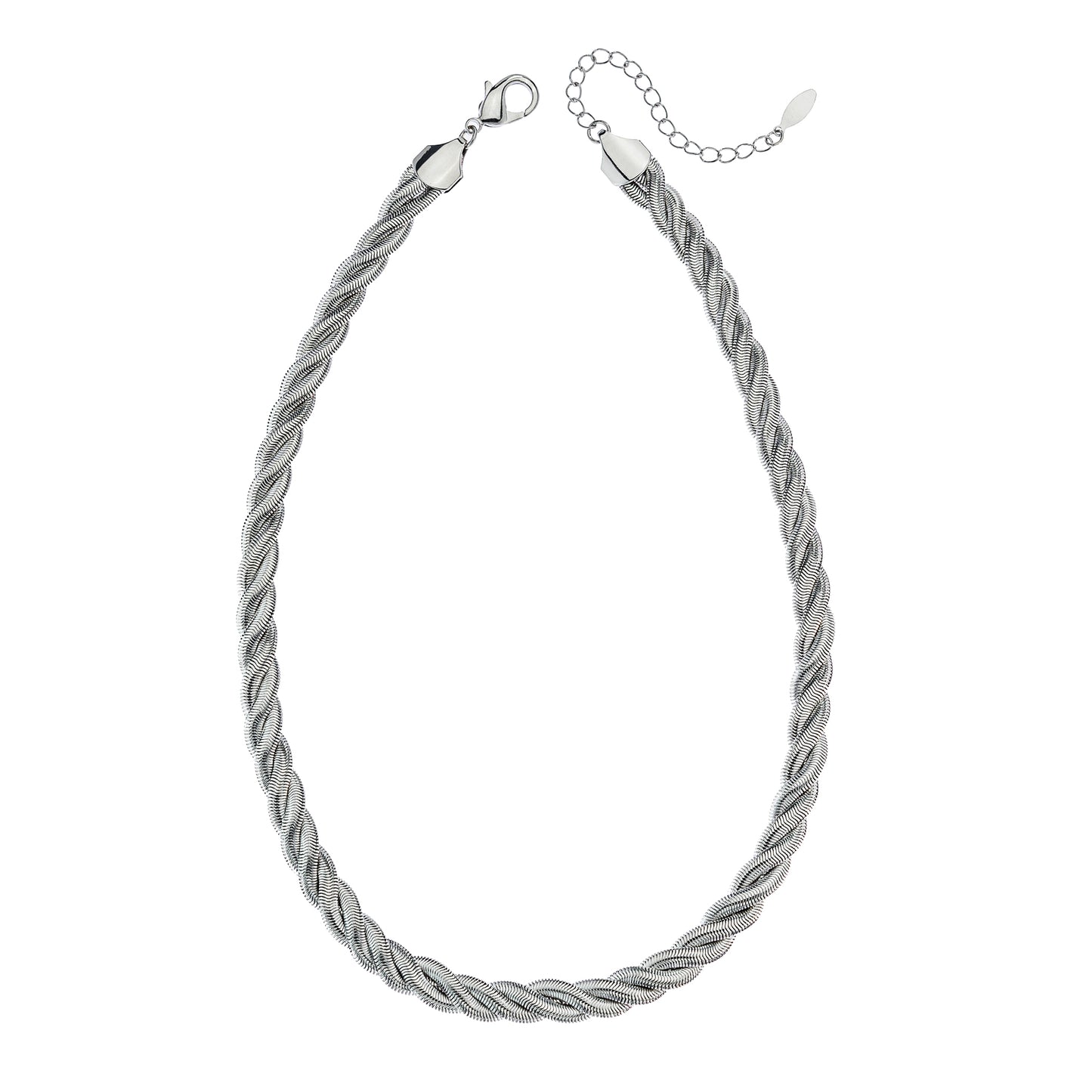 18 Inch Silver Tone Twisted Rope Chain Necklace with Extender