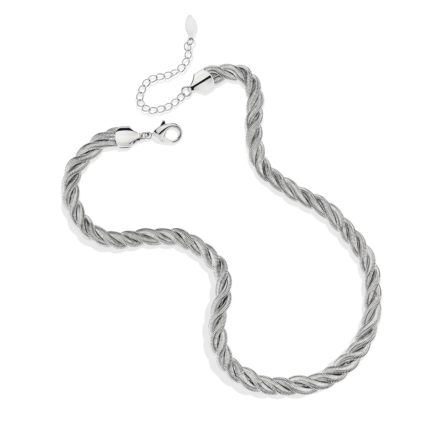 18 Inch Silver Tone Twisted Rope Chain Necklace with Extender