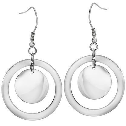 Modern Orbital Circle Drop Earrings - Waterproof Stainless Steel Dangle Earrings for Women