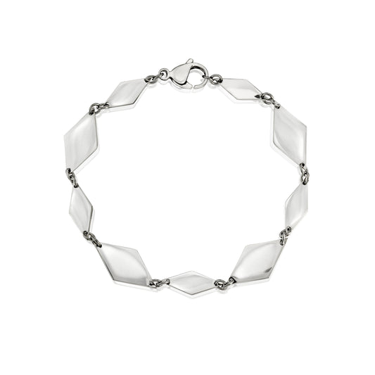 Modern Geometric Diamond Link Stainless Steel Bracelet with Lobster Clasp, 8.5 Inches