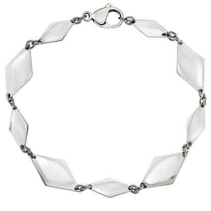 Modern Geometric Diamond Link Stainless Steel Bracelet with Lobster Clasp, 8.5 Inches