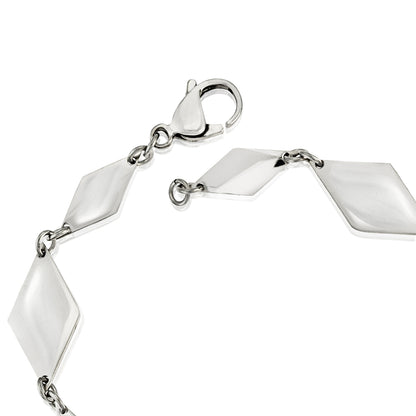 Modern Geometric Diamond Link Stainless Steel Bracelet with Lobster Clasp, 8.5 Inches