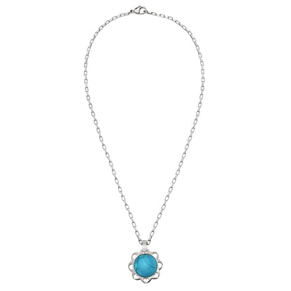 Turquoise Heart Frame Pendant Necklace with Paperclip Chain - Stainless Steel 18 Inch Necklace with Removable Pendant
