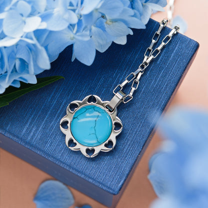 Turquoise Heart Frame Pendant Necklace with Paperclip Chain - Stainless Steel 18 Inch Necklace with Removable Pendant