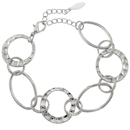 Silver Tone Circle Link Chain Bracelet with Textured and Smooth Rings