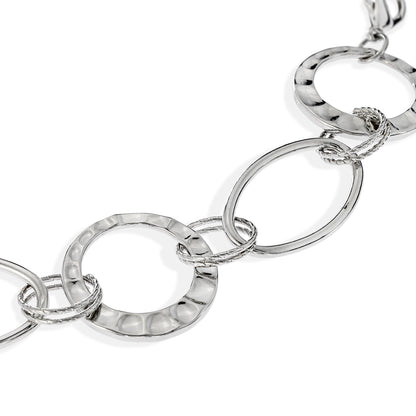 Silver Tone Circle Link Chain Bracelet with Textured and Smooth Rings
