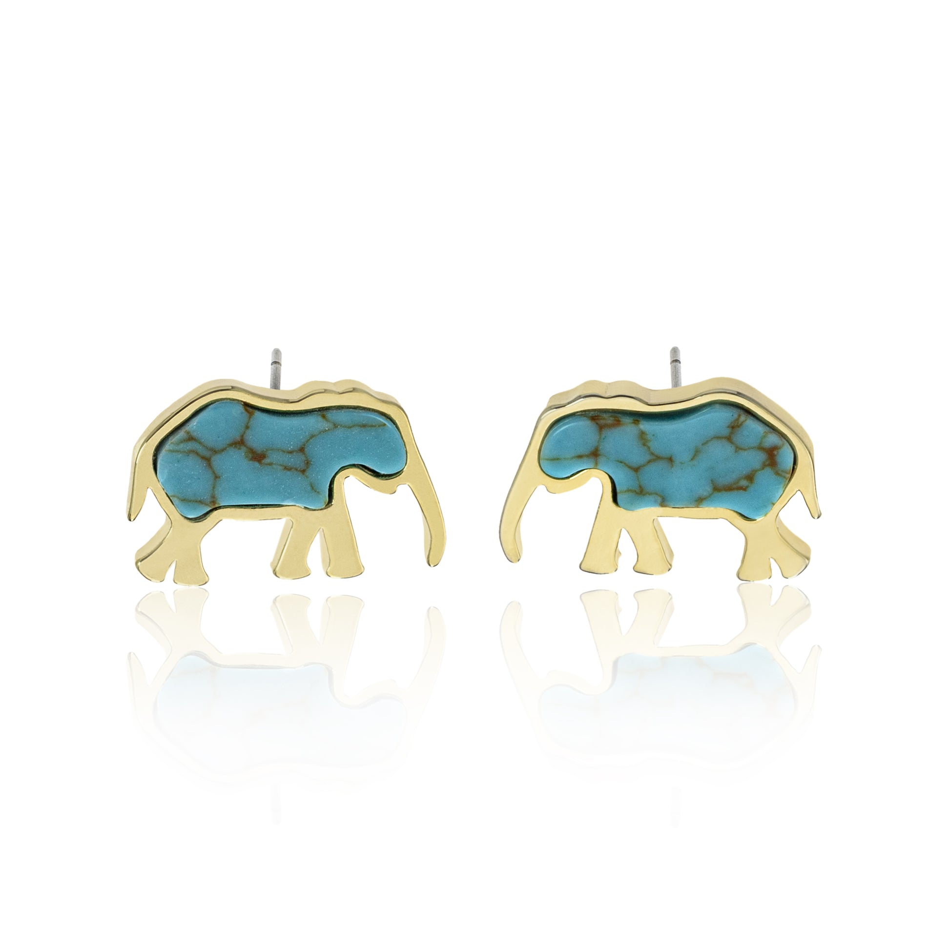 turquoise-turquoise earrings-elephant jewelry-elephant earrings-gold earrings-post earrings