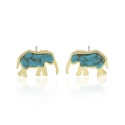 turquoise-turquoise earrings-elephant jewelry-elephant earrings-gold earrings-post earrings