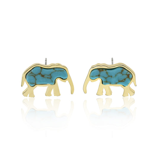 turquoise-turquoise earrings-elephant jewelry-elephant earrings-gold earrings-post earrings