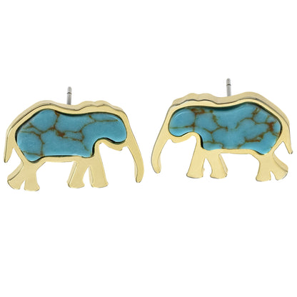 turquoise-turquoise earrings-elephant jewelry-elephant earrings-gold earrings-post earrings