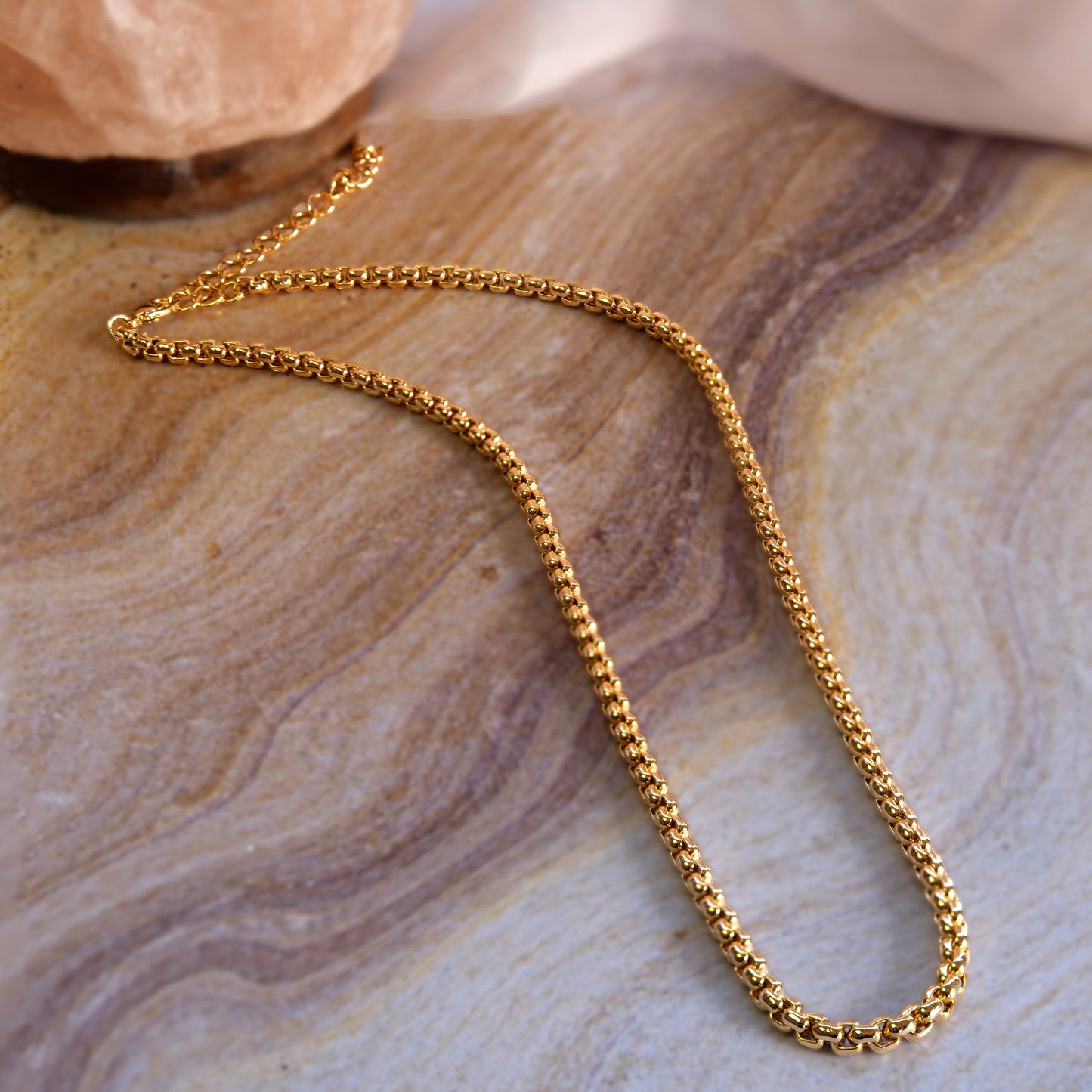 18 Inch Gold Tone Rolled Box Chain Necklace Classic Roll Chain