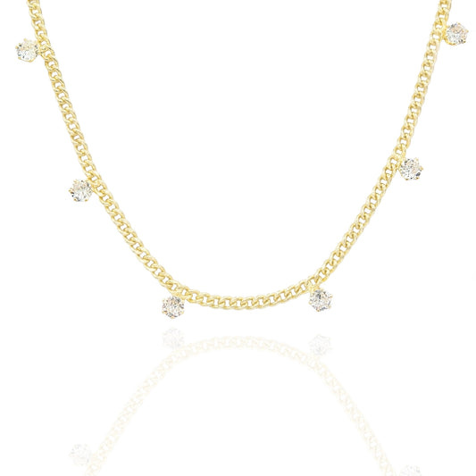 Dainty Gold Tone Chain Necklace with Cubic Zirconia Stations 18 Inch