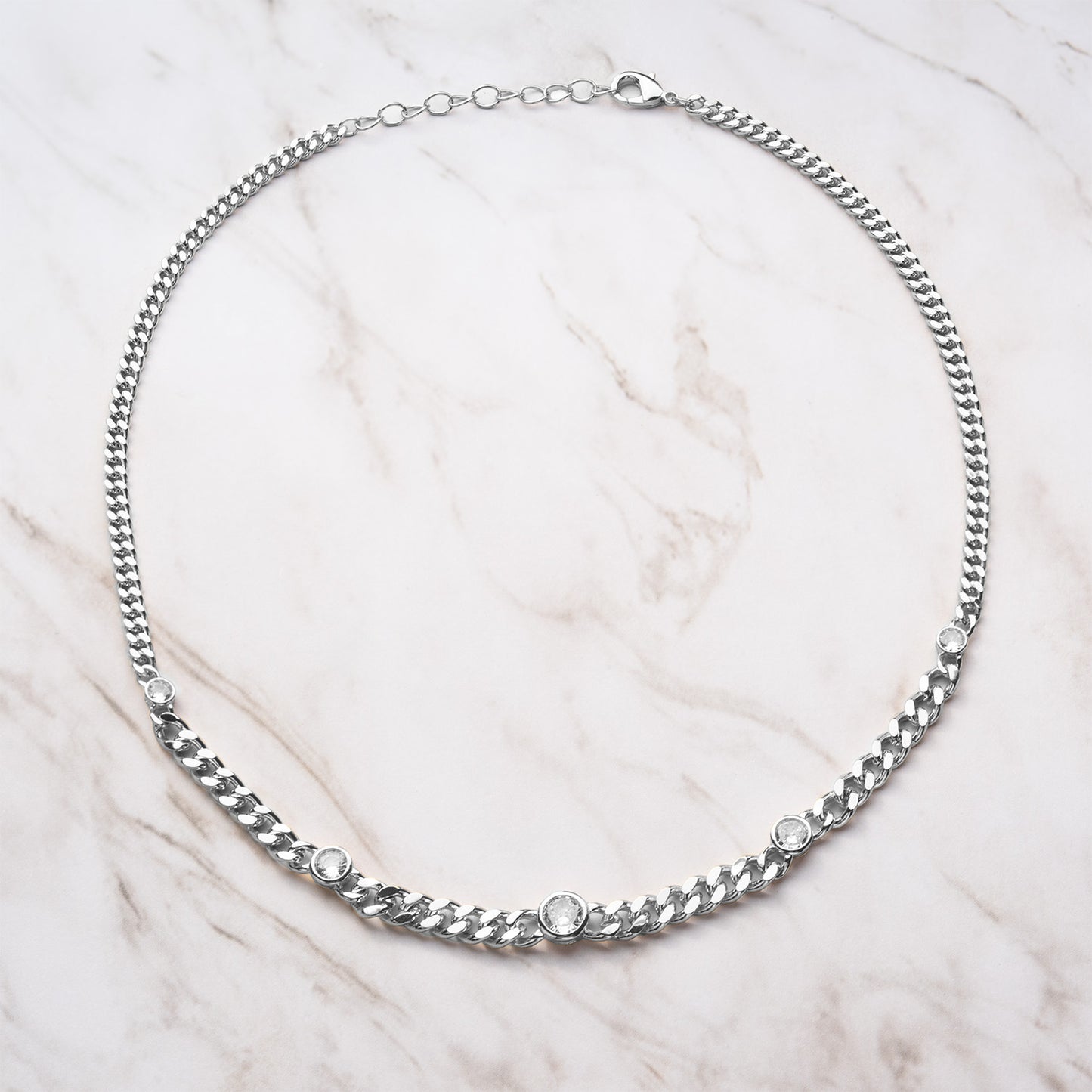 Cubic Zirconia Chain Necklace with Extender