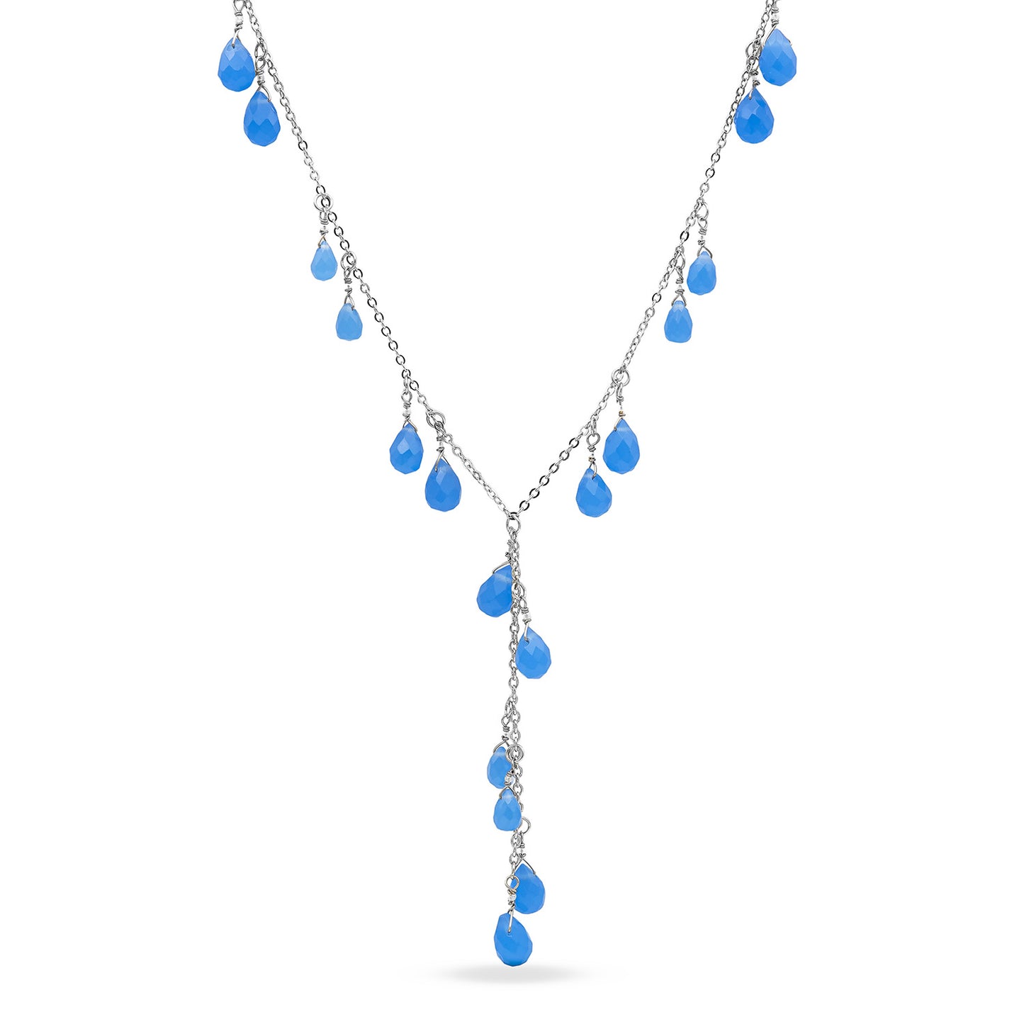 Genuine Blue Quartz Teardrop Necklace Y Drop Design