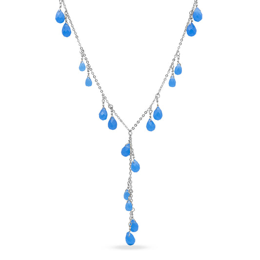 Genuine Blue Quartz Teardrop Necklace Y Drop Design