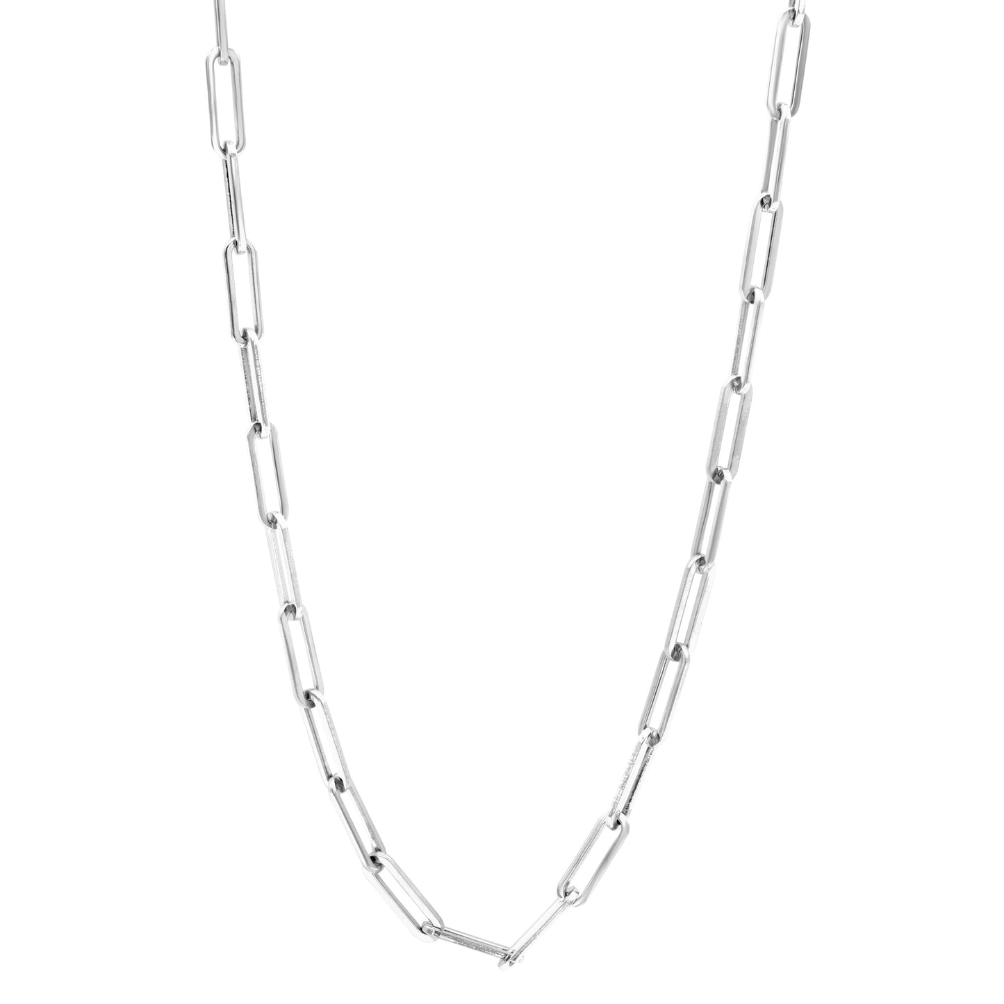 18 Inch Stainless Steel Paperclip Link Chain Necklace Modern Minimalist Jewelry