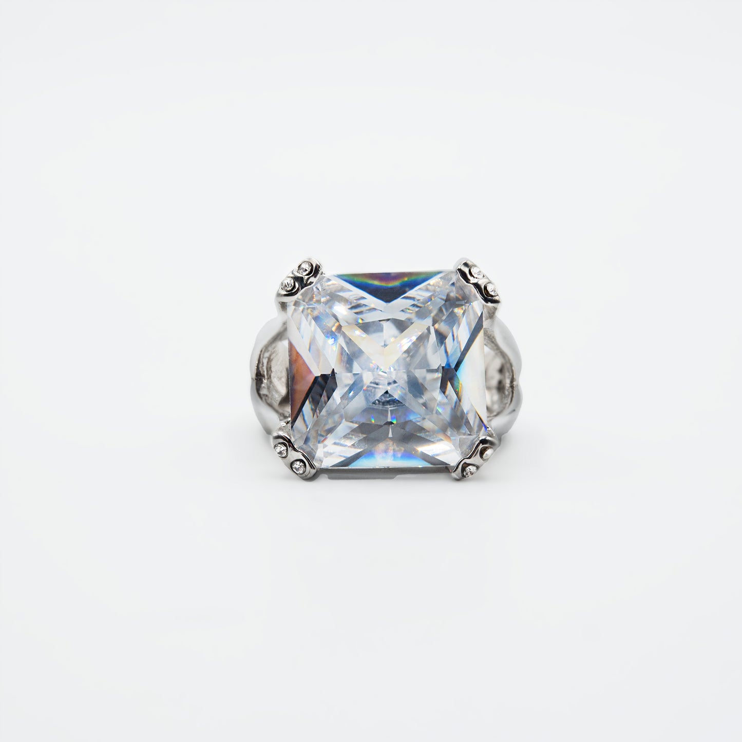 Large Square Cut Crystal Statement Ring