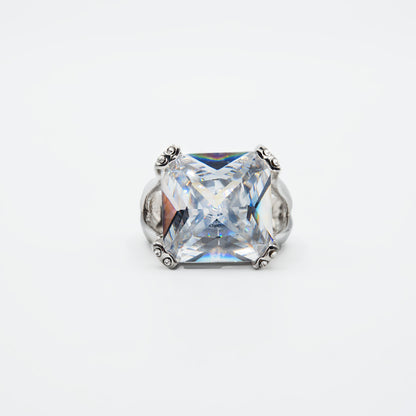 Large Square Cut Crystal Statement Ring