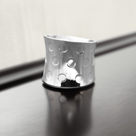 Wide Band Polka Dot Stainless Steel Ring