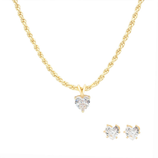 Heart Cubic Zirconia Jewelry Set with Necklace and Earrings