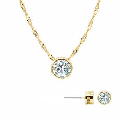 5 Carat Total Weight Round Cubic Zirconia Bezel Set Necklace and Stud Earrings Jewelry Set in Yellow Gold Tone