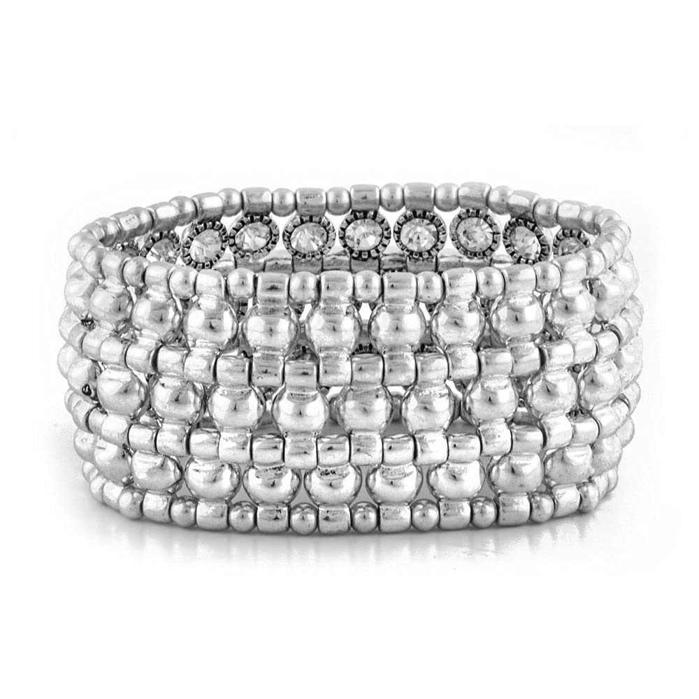 Reversible Austrian Crystal Wide Stretch Cuff Bracelet Silver Tone