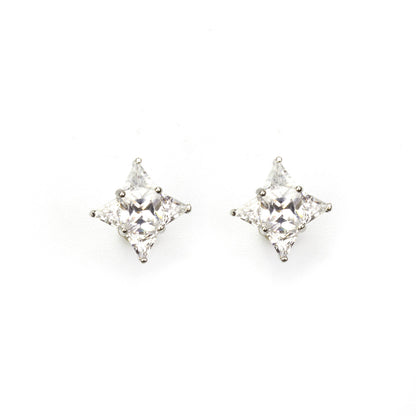 Brilliant Cut Cubic Zirconia Star Stud Earrings with Triangle Accents - 6ct Total Weight