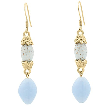 Light Blue Resin Bead Dangle Earrings with Gold Tone Accents - 2.5 Inch Drop