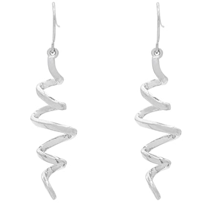 Silver Tone Spiral Twist Dangle Drop Earrings 1.75 Inch Long Lightweight Fashion Jewelry