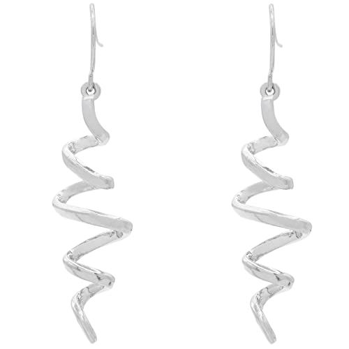 Silver Tone Spiral Twist Dangle Drop Earrings 1.75 Inch Long Lightweight Fashion Jewelry