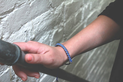 Adjustable Blue and Gold Beaded Friendship Bracelet - Woven Cord Bracelet with Gold Tone Beads