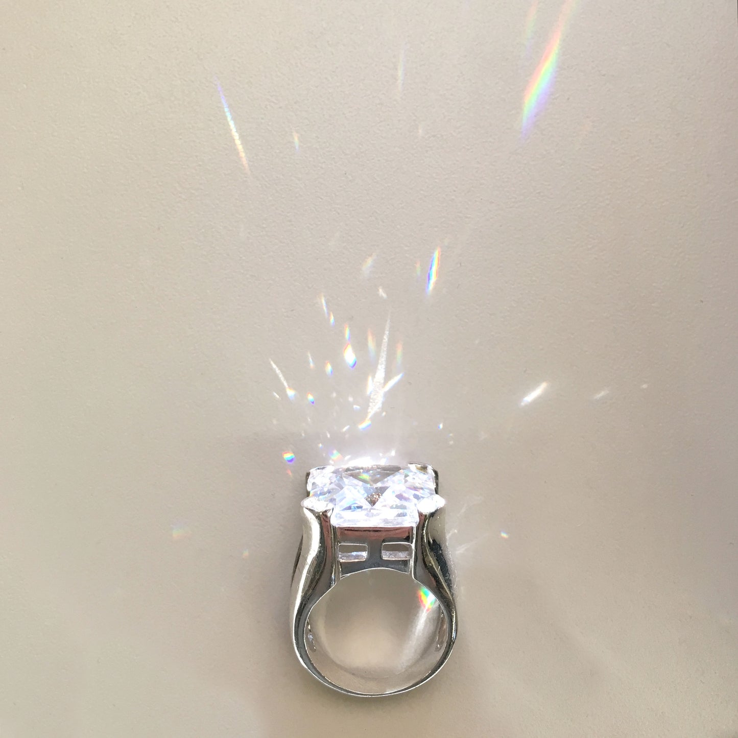Large Square Cut Crystal Statement Ring