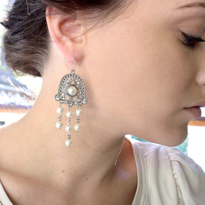 Vintage Style Pearl and Crystal Chandelier Drop Earrings for Wedding Bridal Special Occasion