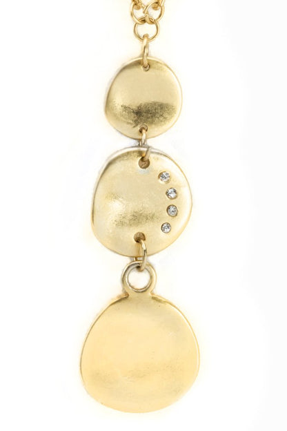 24 Inch Triple Disc Austrian Crystal Gold Tone Long Pendant Statement Necklace