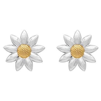 Daisy Flower Stud Earrings Silver Tone Gold Tone Center Hypoallergenic Post Back