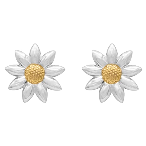 Daisy Flower Stud Earrings Silver Tone Gold Tone Center Hypoallergenic Post Back