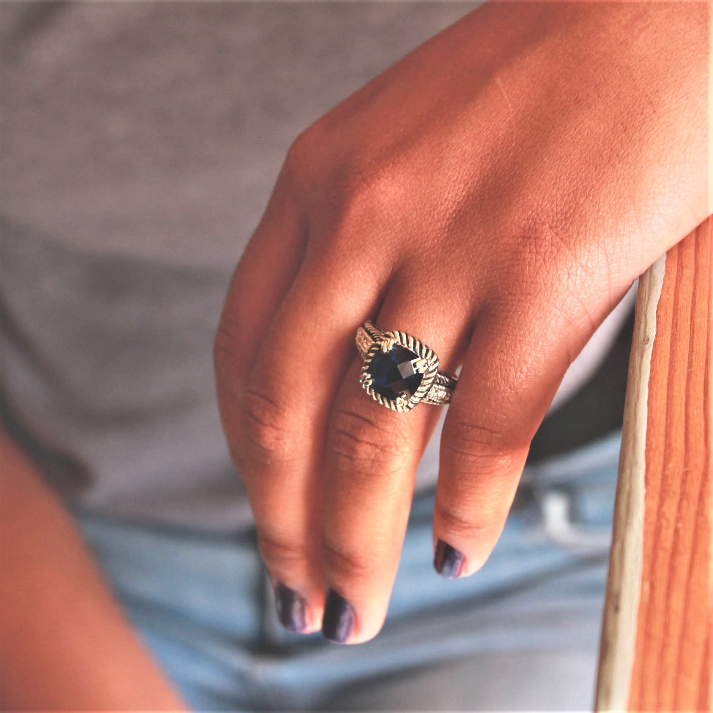 Cushion Cut Sapphire CZ Statement Ring