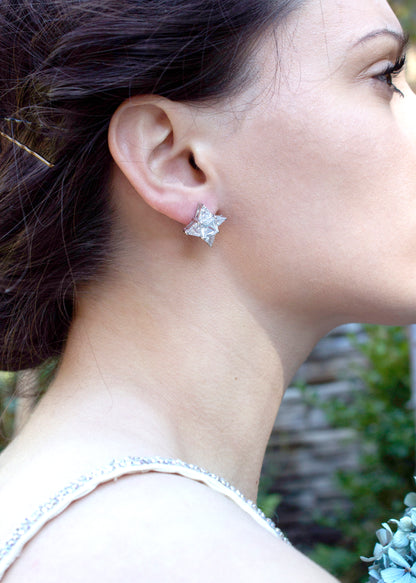Brilliant Cut Cubic Zirconia Star Stud Earrings with Triangle Accents - 6ct Total Weight