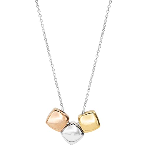 Stainless Steel Tri-Color Cushion Bead Pendant Chain Necklace for Women