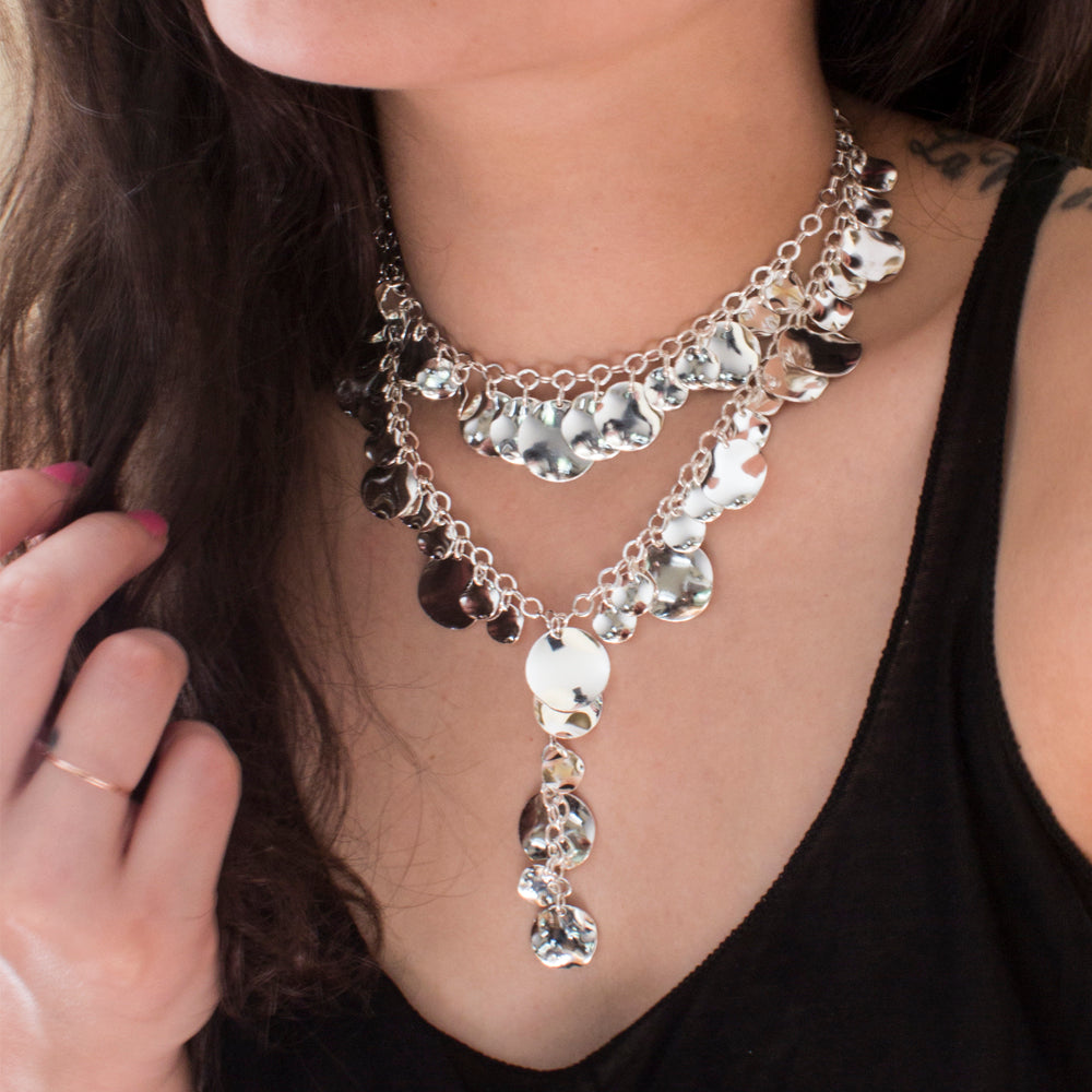 Fairy Dust Silver Disk Y Necklace