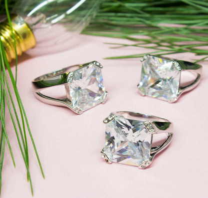 Large Square Cut Crystal Statement Ring