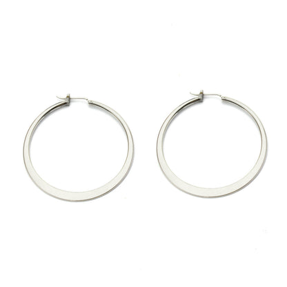 Classic Silver Tone Round Hoop Earrings with Latch Back Closure - 1.25 Inch Diameter