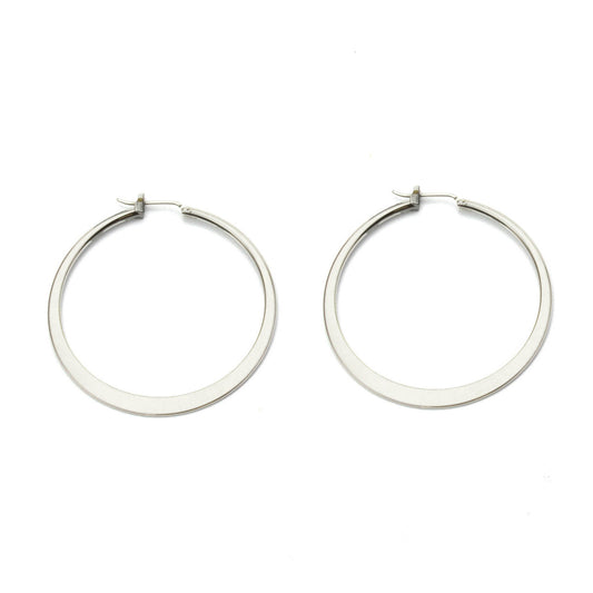 Classic Silver Tone Round Hoop Earrings with Latch Back Closure - 1.25 Inch Diameter