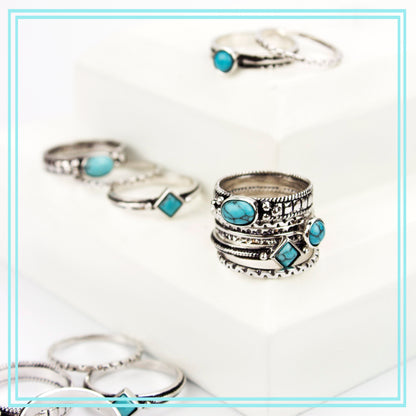 Turquoise Boho Stacking Rings Set