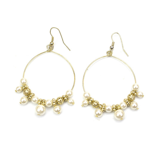 Pearl and Gold Bead Hoop Earrings