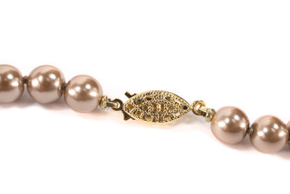 34 Inch Mocha Glass Pearl Knotted Strand Necklace - Versatile Long Pearl Necklace