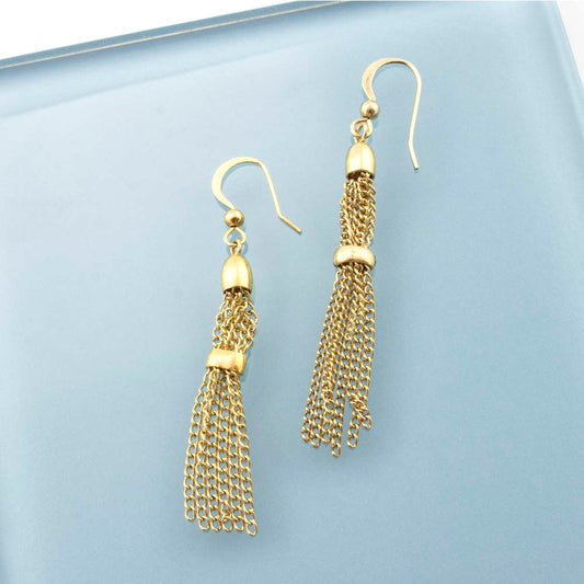 Gold Tone Chain Tassel Drop Earrings with Fish Hook Backing - 2 Inch Dangle Earrings