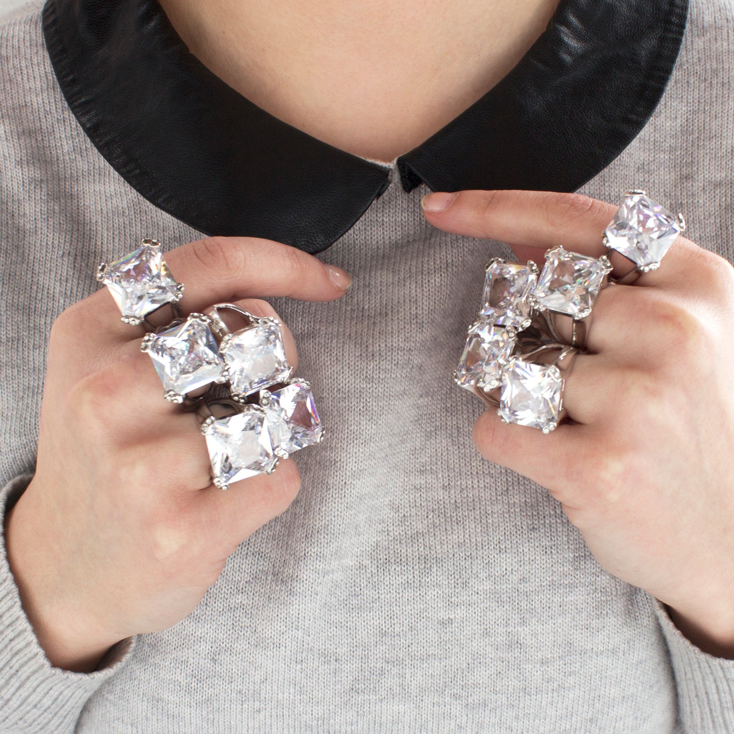Large Square Cut Crystal Statement Ring