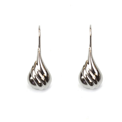 Silver Tone Twisted Teardrop Drop Earrings with Fish Hook - Modern Dangle Earrings